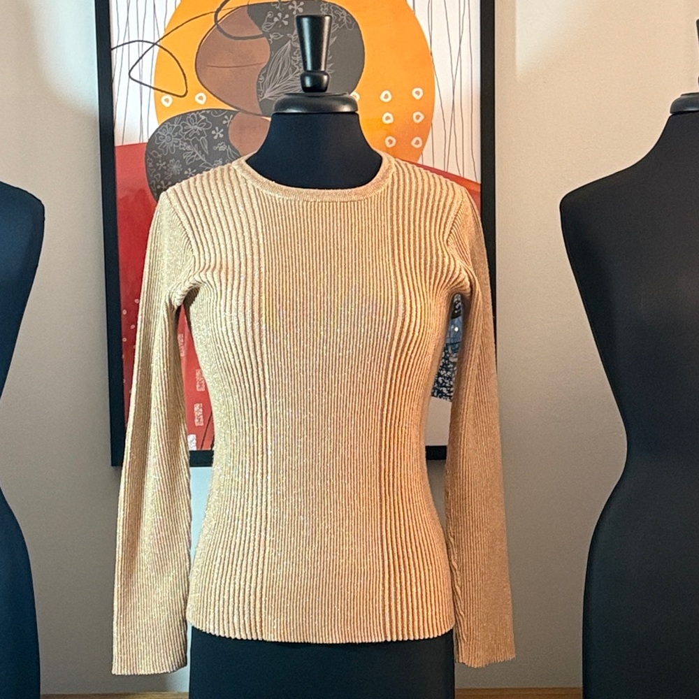 Gold Ribbed Long Sleeve Sweater